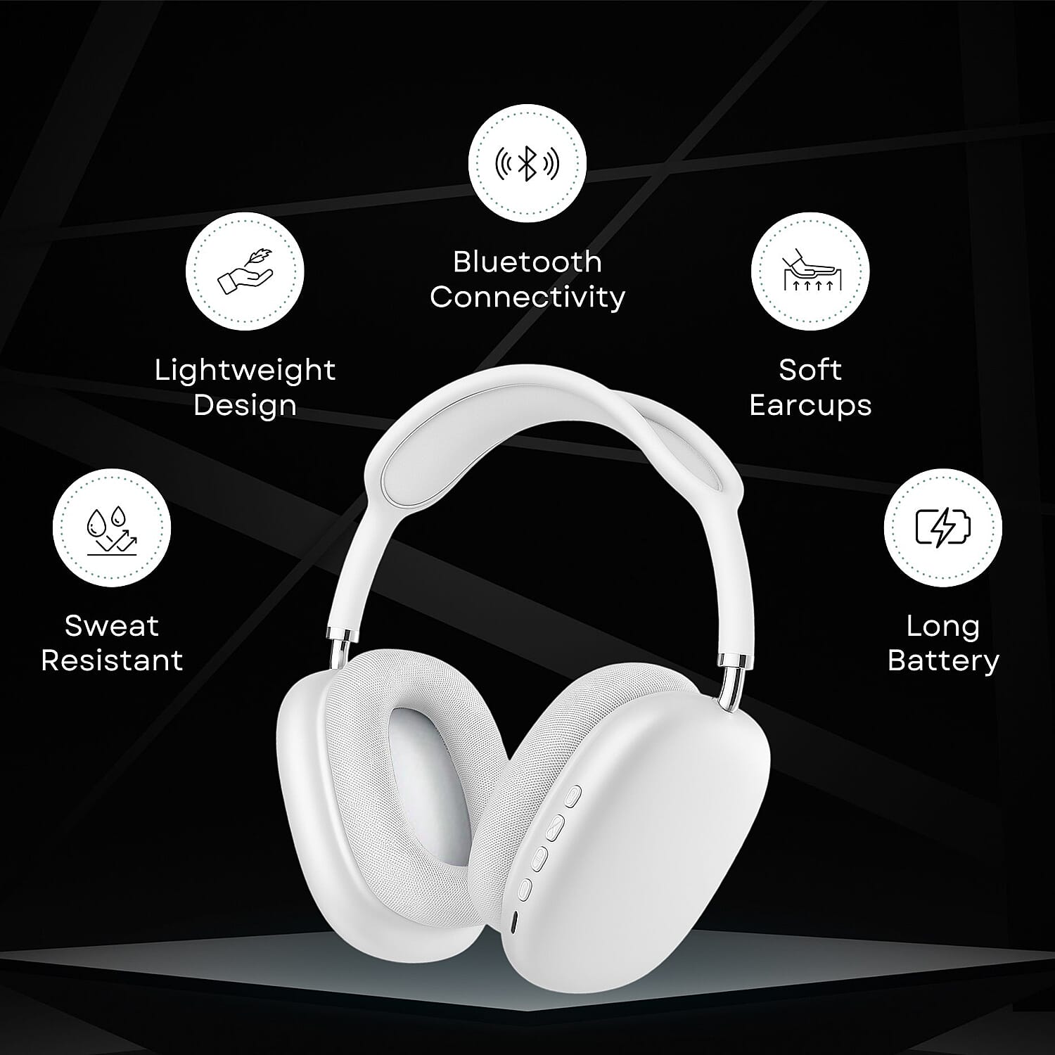 Wireless Bluetooth Headphone with Noise Cancellation - White