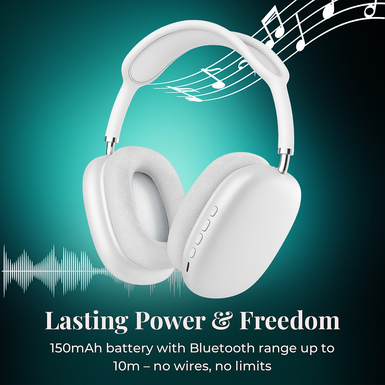 Wireless Bluetooth Headphone with Noise Cancellation - White