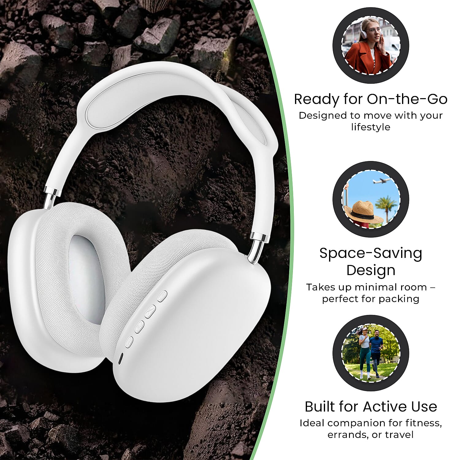 Wireless Bluetooth Headphone with Noise Cancellation - White