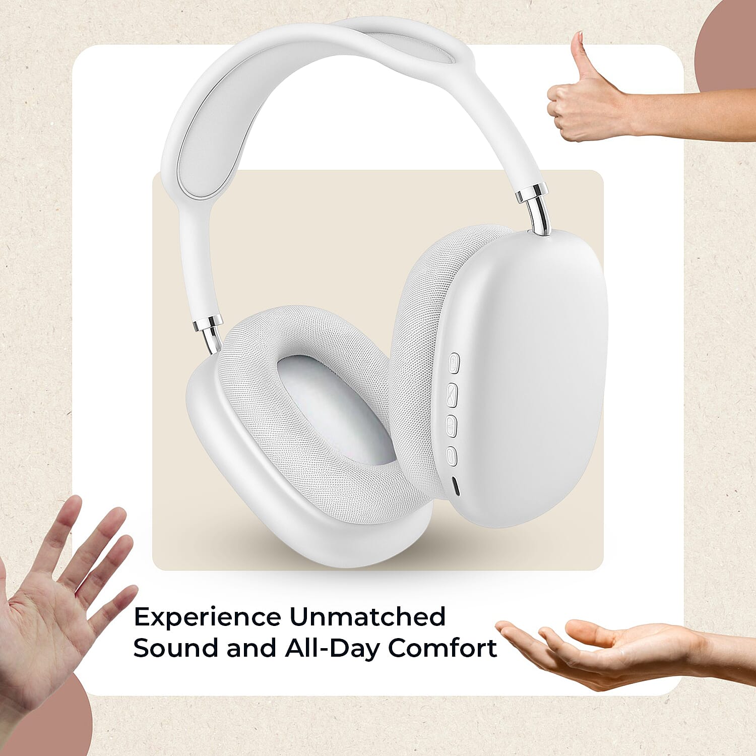 Wireless Bluetooth Headphone with Noise Cancellation - White
