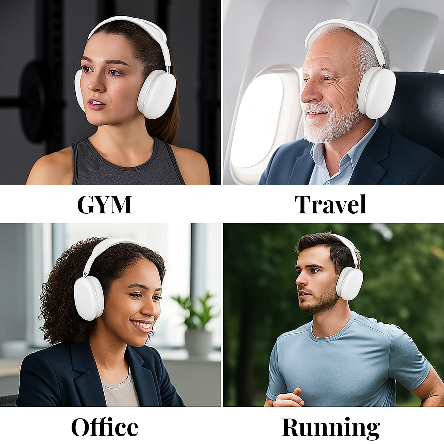 Wireless Bluetooth Headphone with Noise Cancellation - White