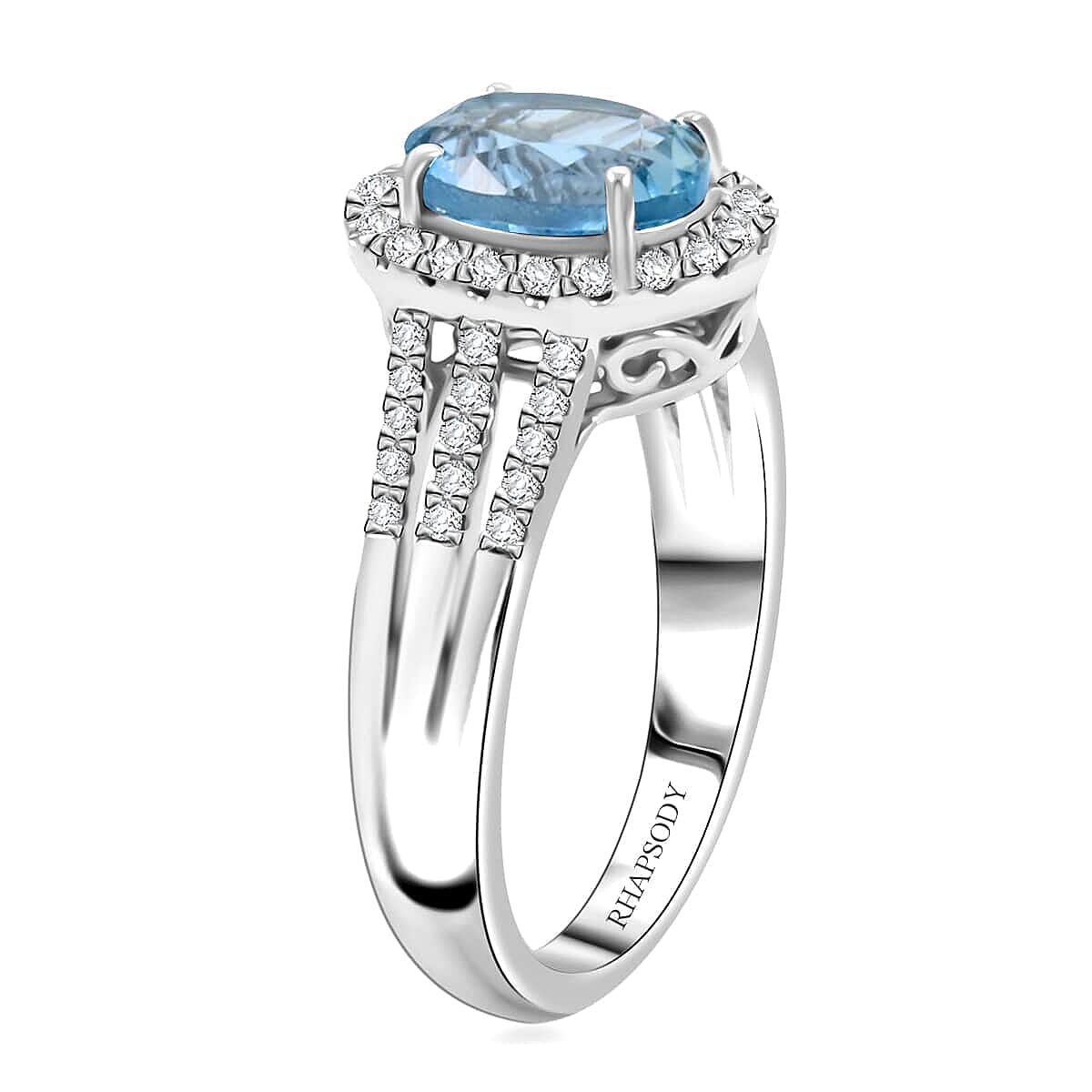 Rhapsody  950 Platinum  AAAA  Santamaria Aquamarine   White Diamond  VS Ring 2.05 ct,  Platinum Wt. 8.52 Gms  2.050  Ct.