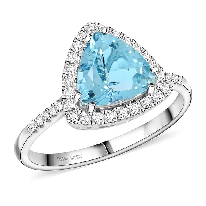 Rhapsody 950 Platinum AAAA Santamaria Aquamarine White Diamond VS Ring 2.36 ct, Platinum Wt. 6.45 Gms 2.360 Ct.