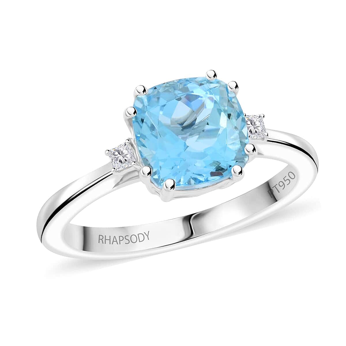 Rhapsody  950 Platinum  AAAA  Santamaria Aquamarine   White Diamond  VS Ring 2.35 ct,  Platinum Wt. 5.82 Gms  2.350  Ct.