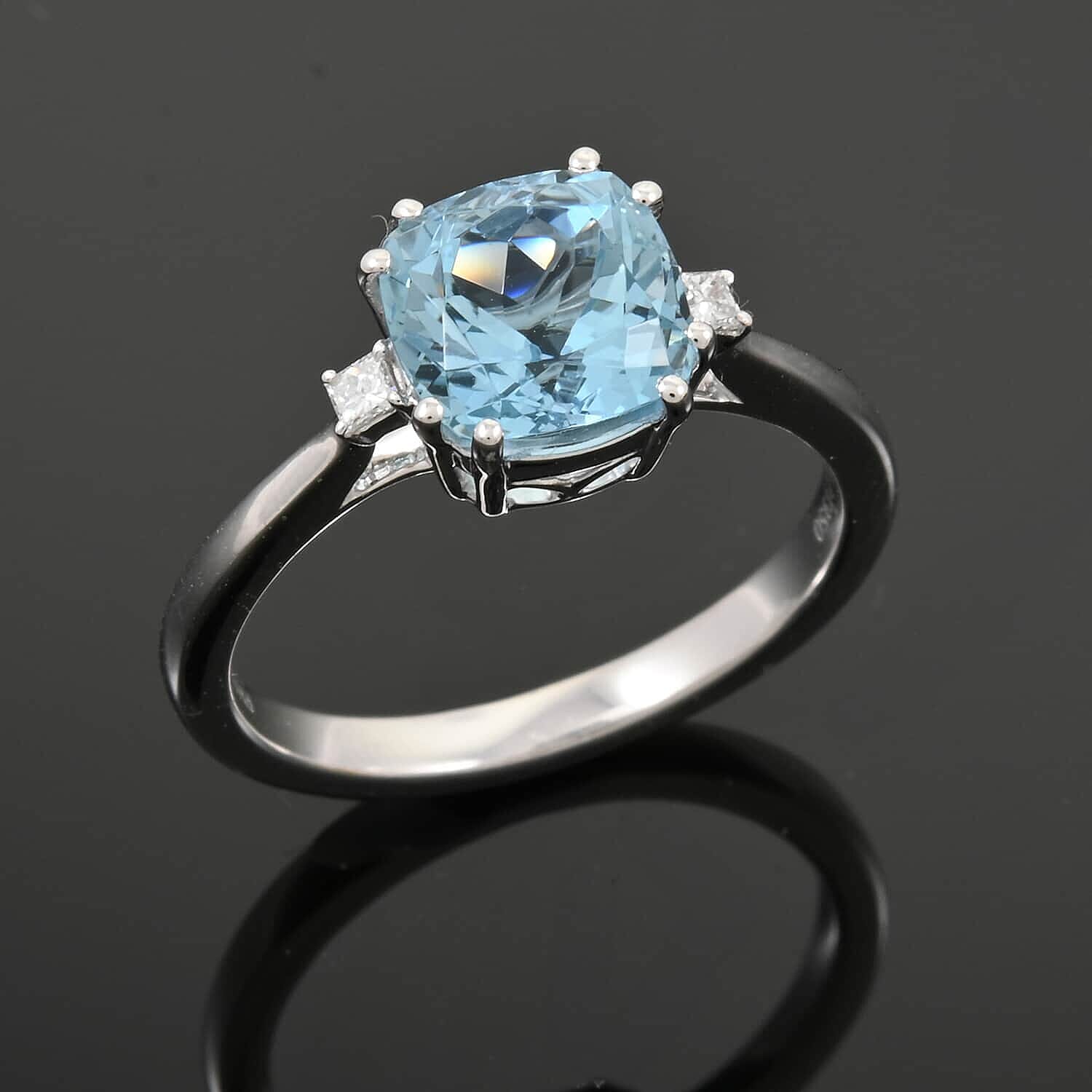 Rhapsody  950 Platinum  AAAA  Santamaria Aquamarine   White Diamond  VS Ring 2.35 ct,  Platinum Wt. 5.82 Gms  2.350  Ct.