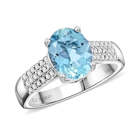 Luxoro  10K White Gold  AAAA   Santamaria Aquamarine ,  White Diamond  VS Ring 1.75 ct,  Gold Wt. 3.7 Gms  1.750  Ct.