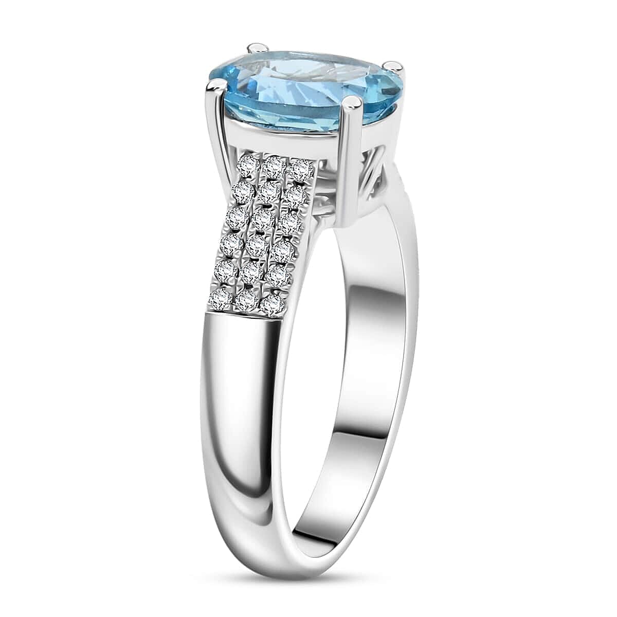 Luxoro  10K White Gold  AAAA   Santamaria Aquamarine ,  White Diamond  VS Ring 1.75 ct,  Gold Wt. 3.7 Gms  1.750  Ct.