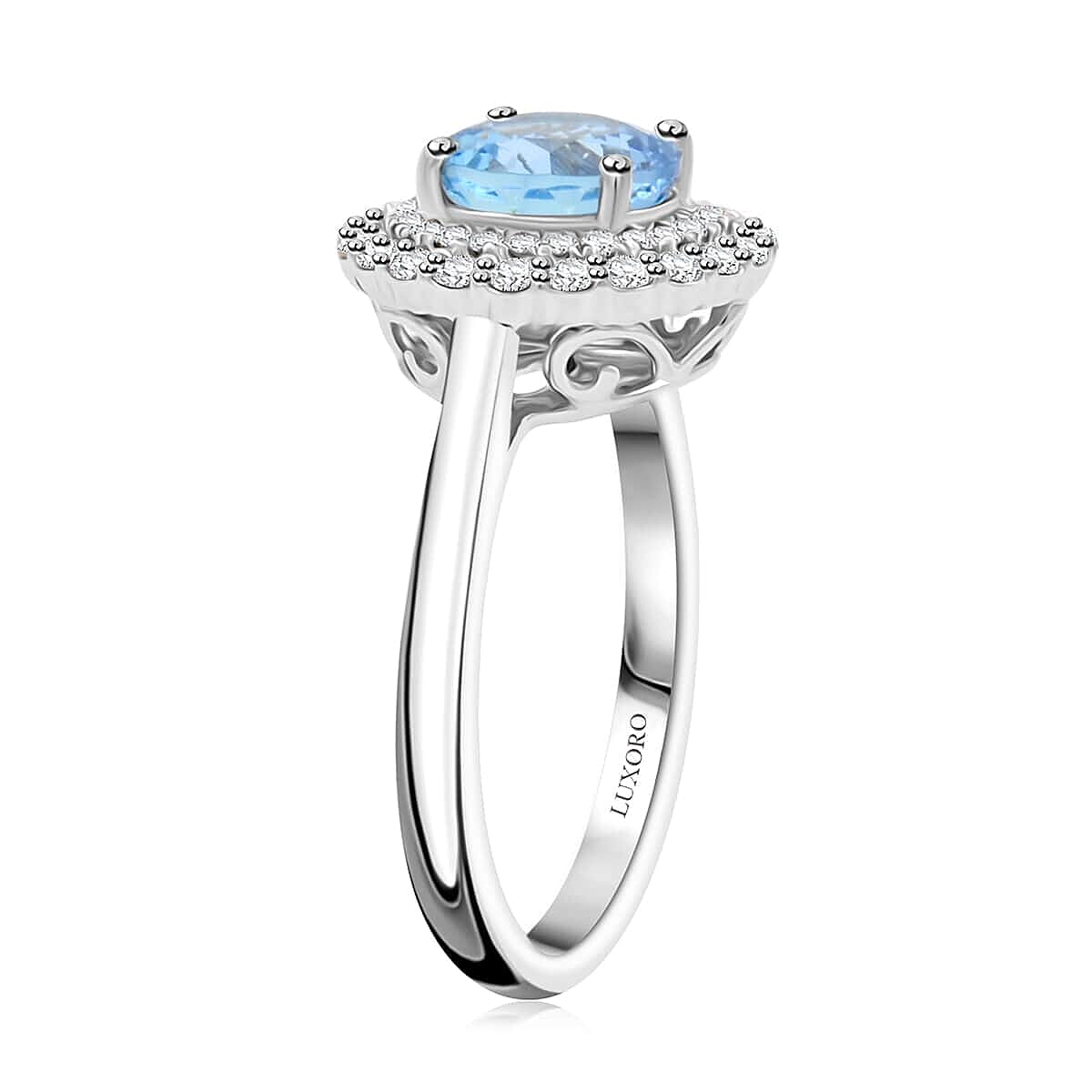 Luxoro  10K White Gold  AAA   Santamaria Aquamarine ,  White Diamond  I2 Ring 1.69 ct,  Gold Wt. 3.6 Gms  1.690  Ct.