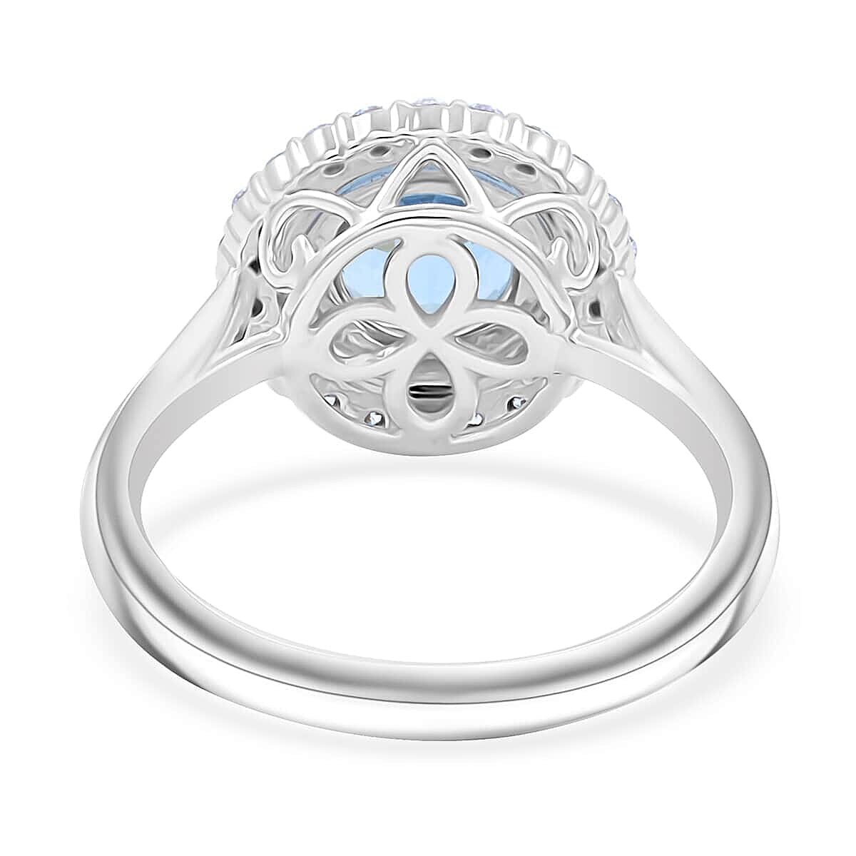 Luxoro  10K White Gold  AAA   Santamaria Aquamarine ,  White Diamond  I2 Ring 1.69 ct,  Gold Wt. 3.6 Gms  1.690  Ct.