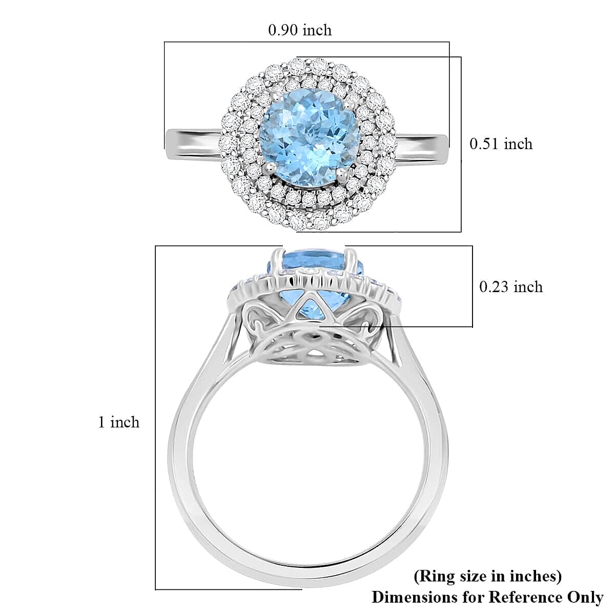 Luxoro  10K White Gold  AAA   Santamaria Aquamarine ,  White Diamond  I2 Ring 1.69 ct,  Gold Wt. 3.6 Gms  1.690  Ct.