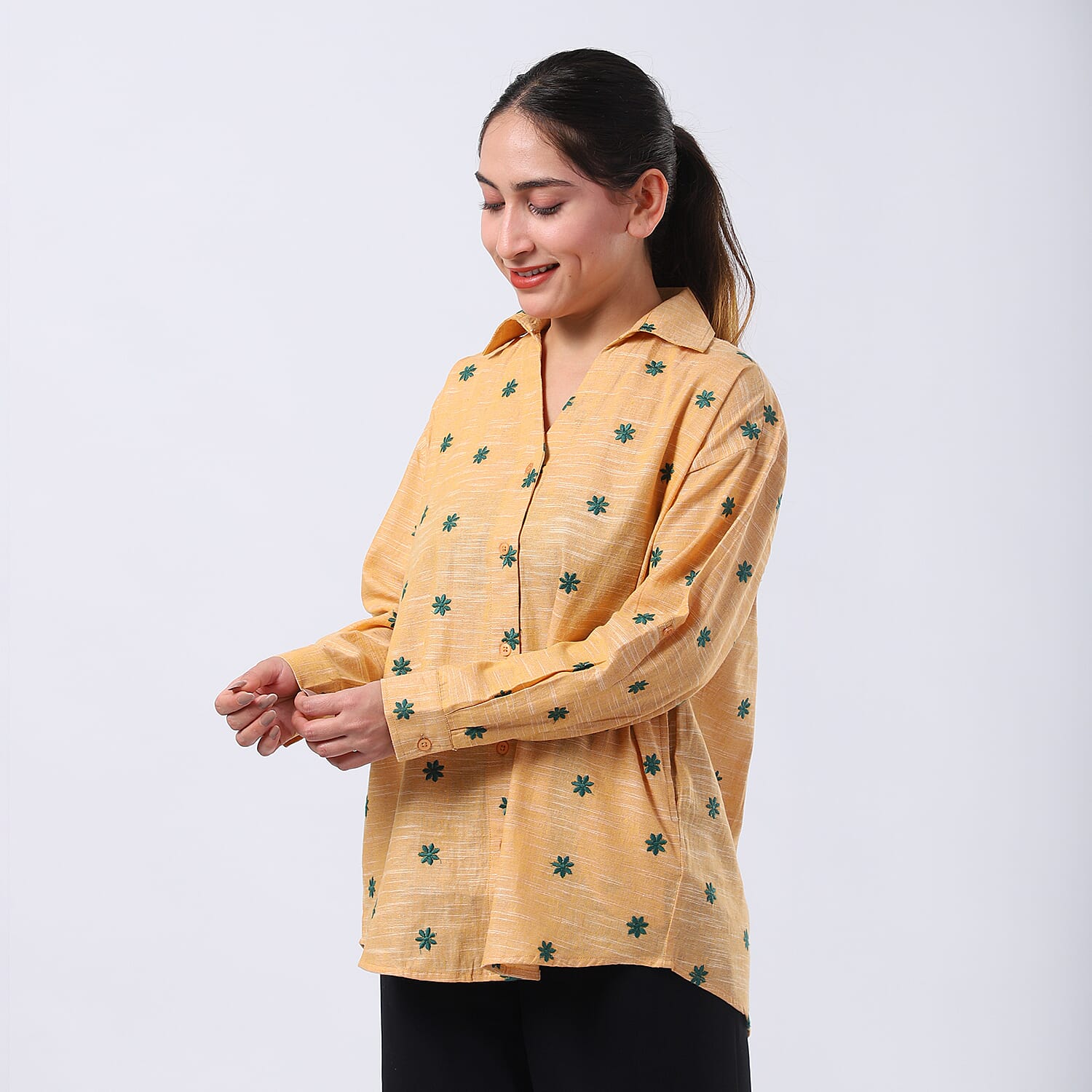 Pure Cotton Relaxed Fit Embroidered Long Sleeve Shirt Pure Cotton Relaxed Fit Embroidered Long Sleeve Shirt