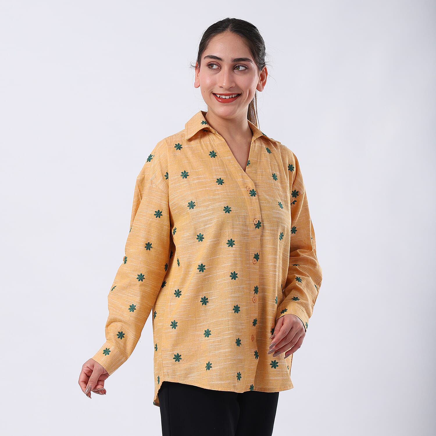 Pure Cotton Relaxed Fit Embroidered Long Sleeve Shirt Pure Cotton Relaxed Fit Embroidered Long Sleeve Shirt
