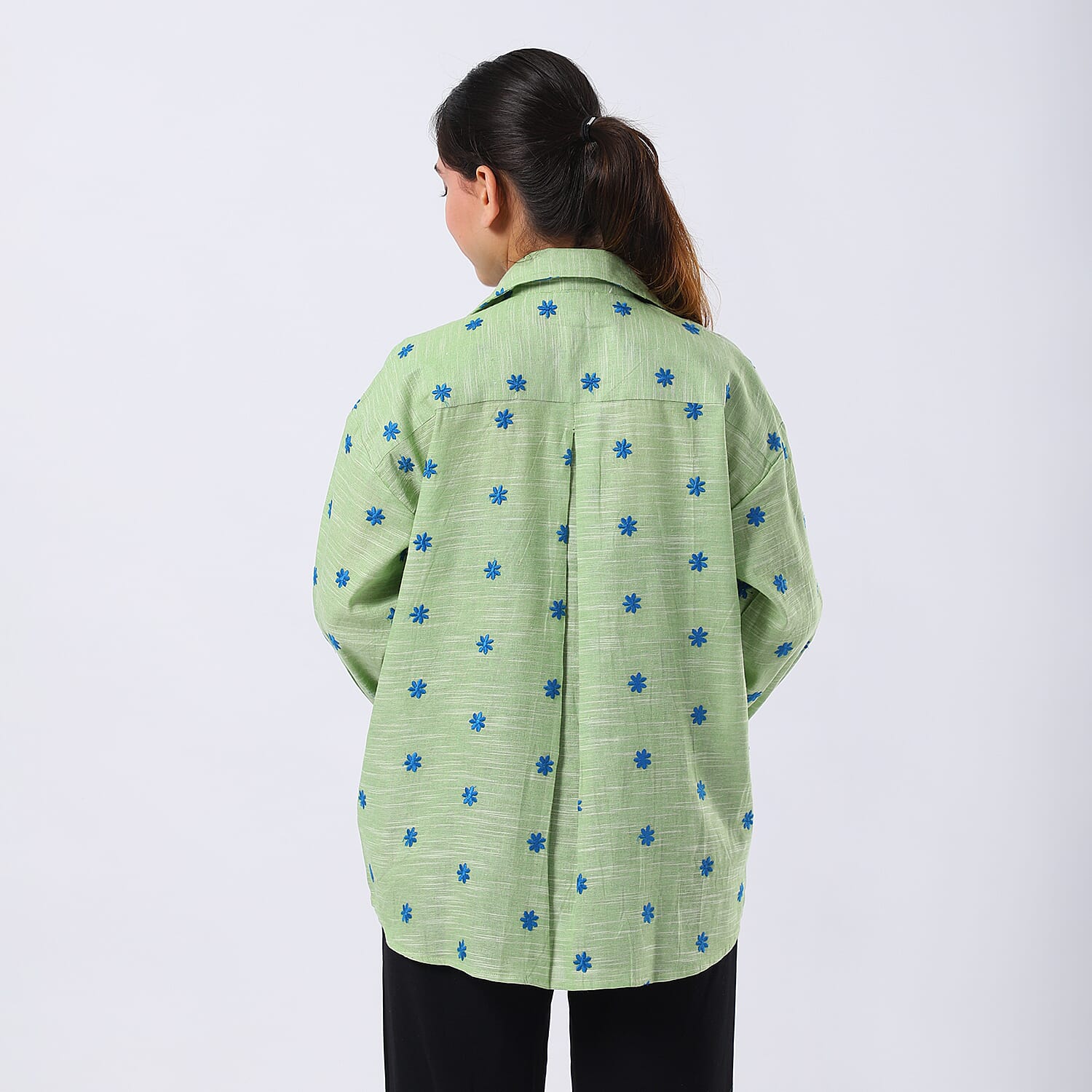 Pure Cotton Relaxed Fit Embroidered Long Sleeve Shirt
