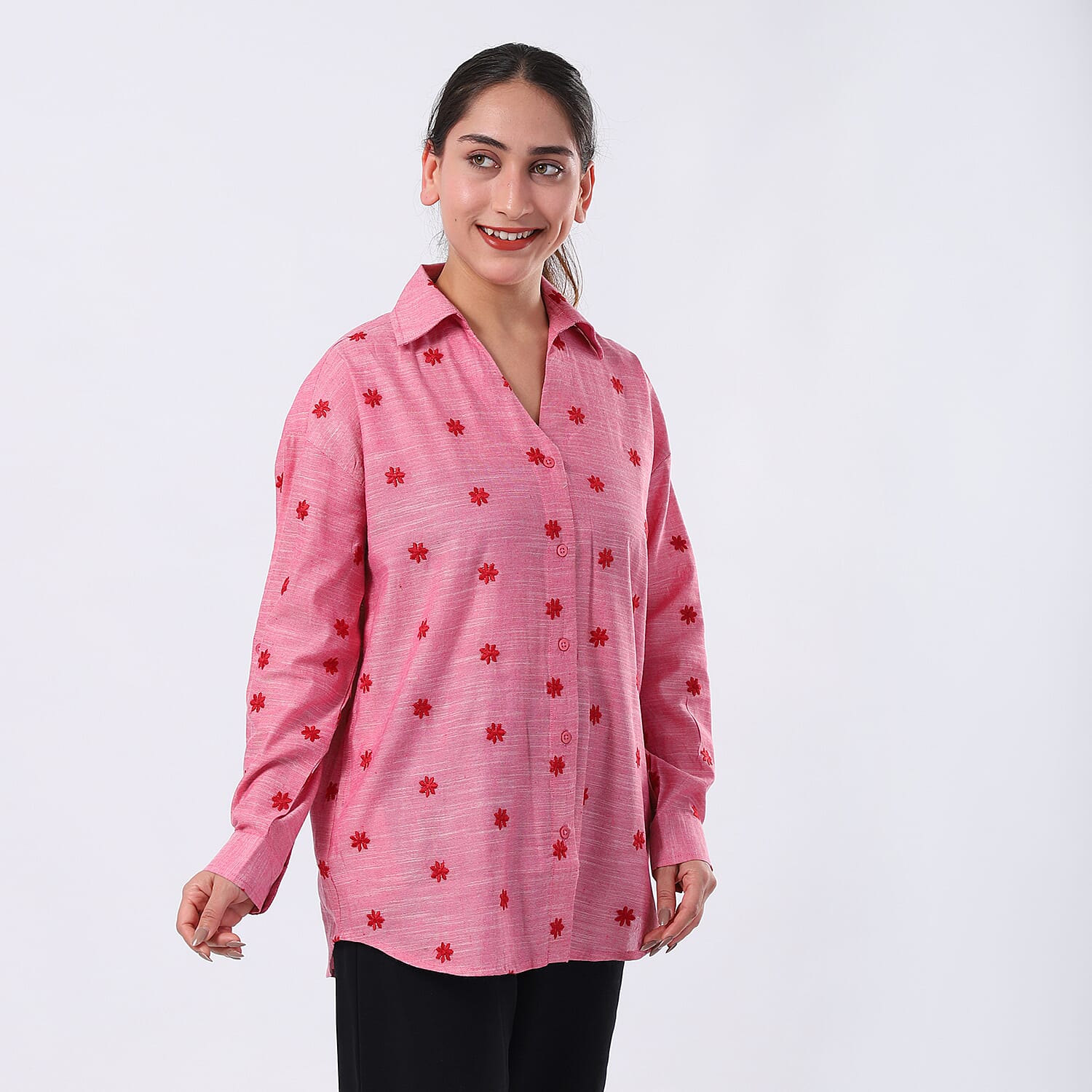 Pure Cotton Relaxed Fit Embroidered Long Sleeve Shirt