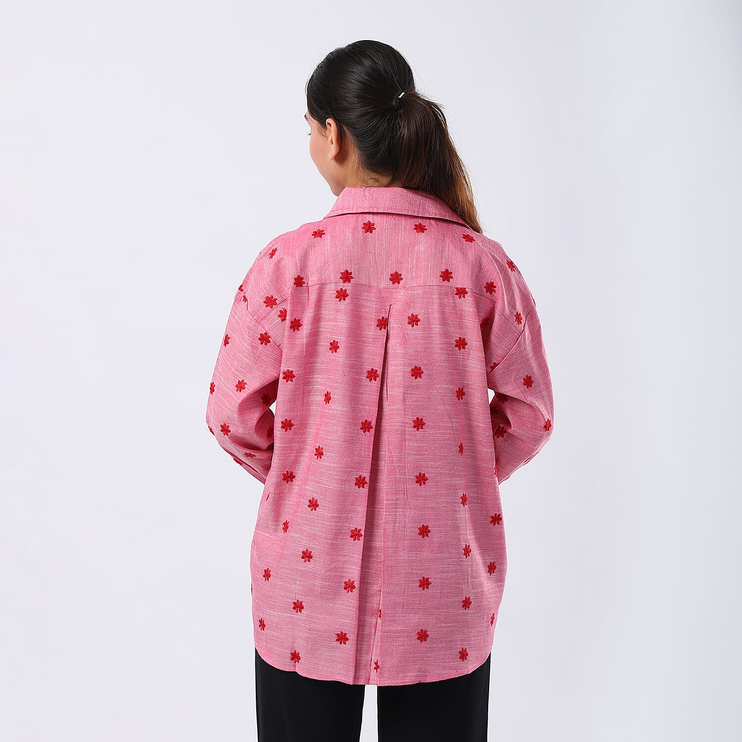 Pure Cotton Relaxed Fit Embroidered Long Sleeve Shirt