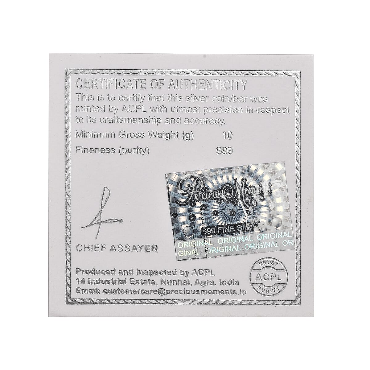 Silver Coin ( 99.9% purity ), Silver Wt. 10 Gms