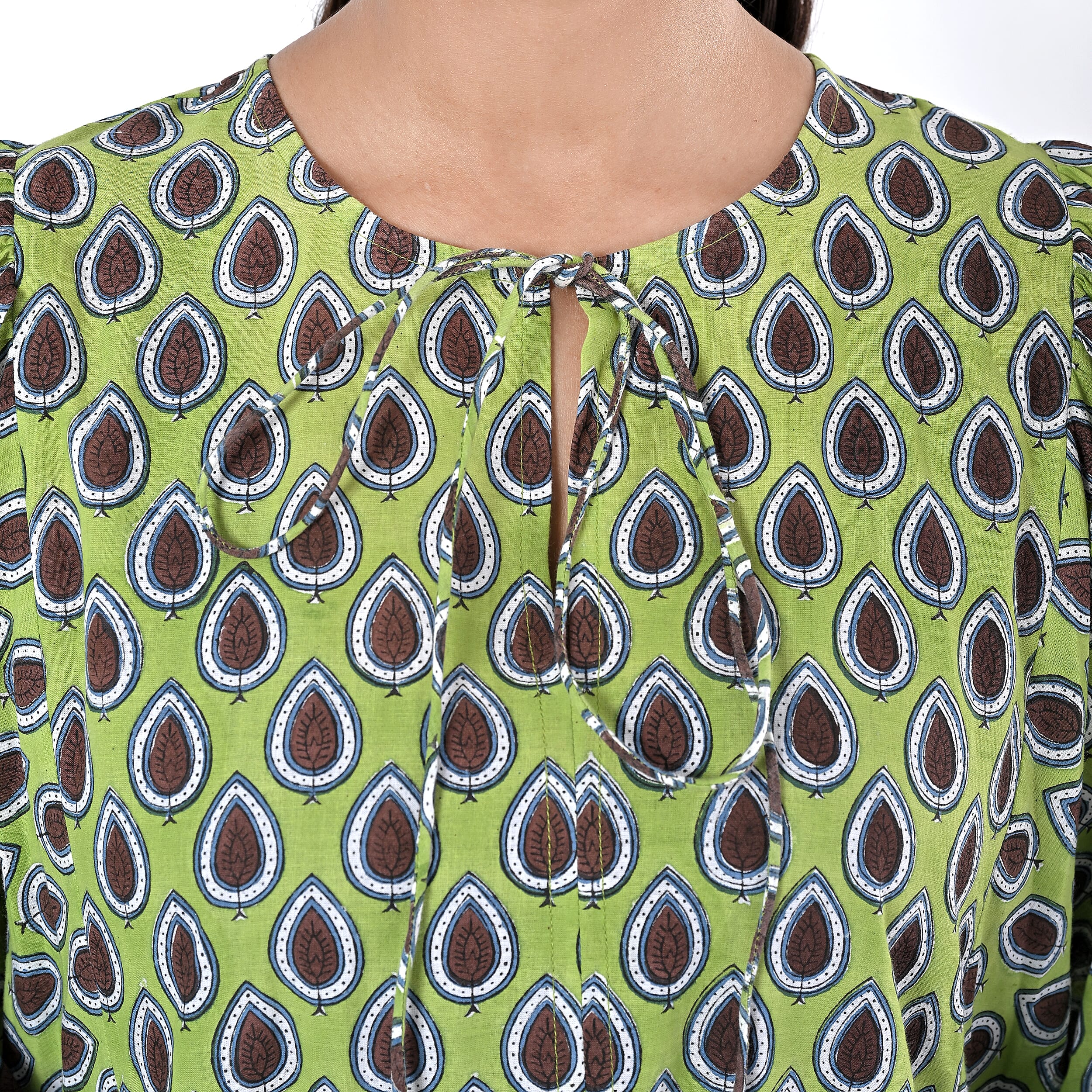 La Marey Womens Hand Block Print Cotton Dress (Size XL) - Green