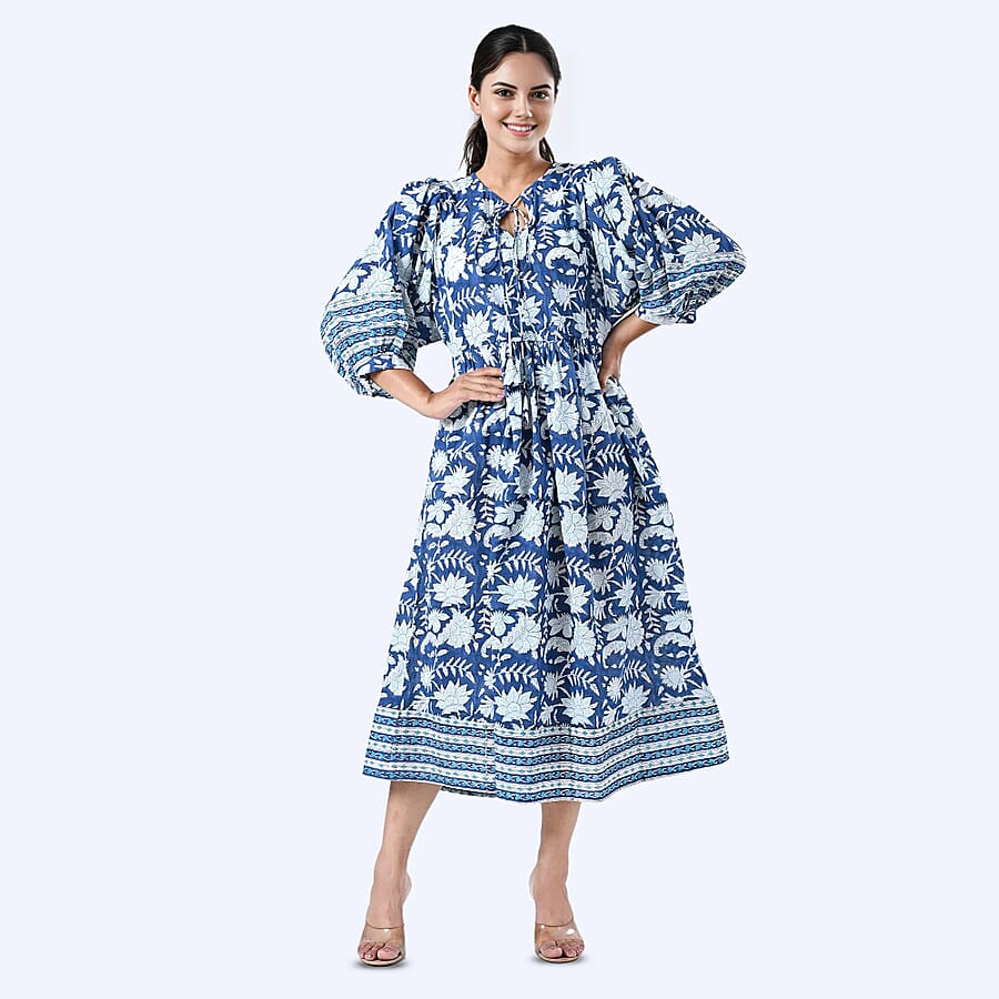 Sukriti Pure Cotton Bohemian Hand Block Printed Midi Dress