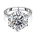 Moissanite Solitaire Ring in Platinum & Rhodium Overlay Sterling Silver