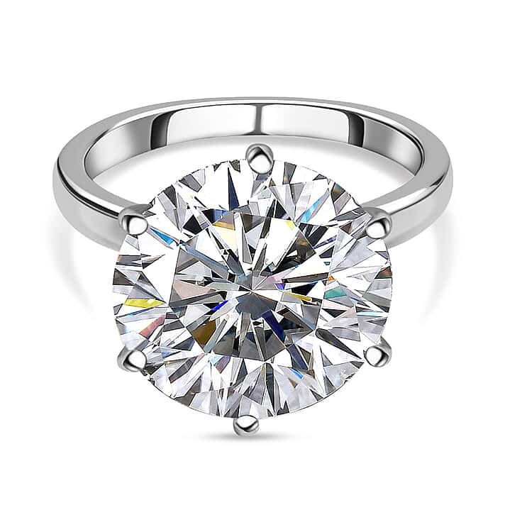 Moissanite Solitaire Ring in Sterling Silver with Rhodium Overlay