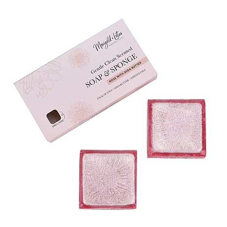 Marigold & Lotus Set of 2 Gentle Clean Scented Soap & Sponge - Rose & Shea Butter