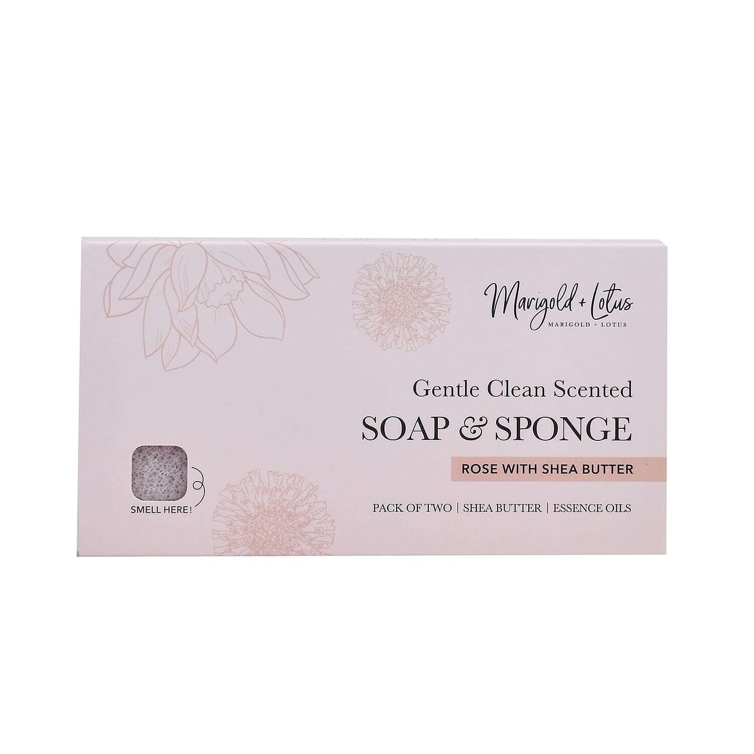 Marigold & Lotus Set of 2 Gentle Clean Scented Soap & Sponge - Rose & Shea Butter Marigold & Lotus Set of 2 Gentle Clean Scented Soap & Sponge - Rose & Shea Butter