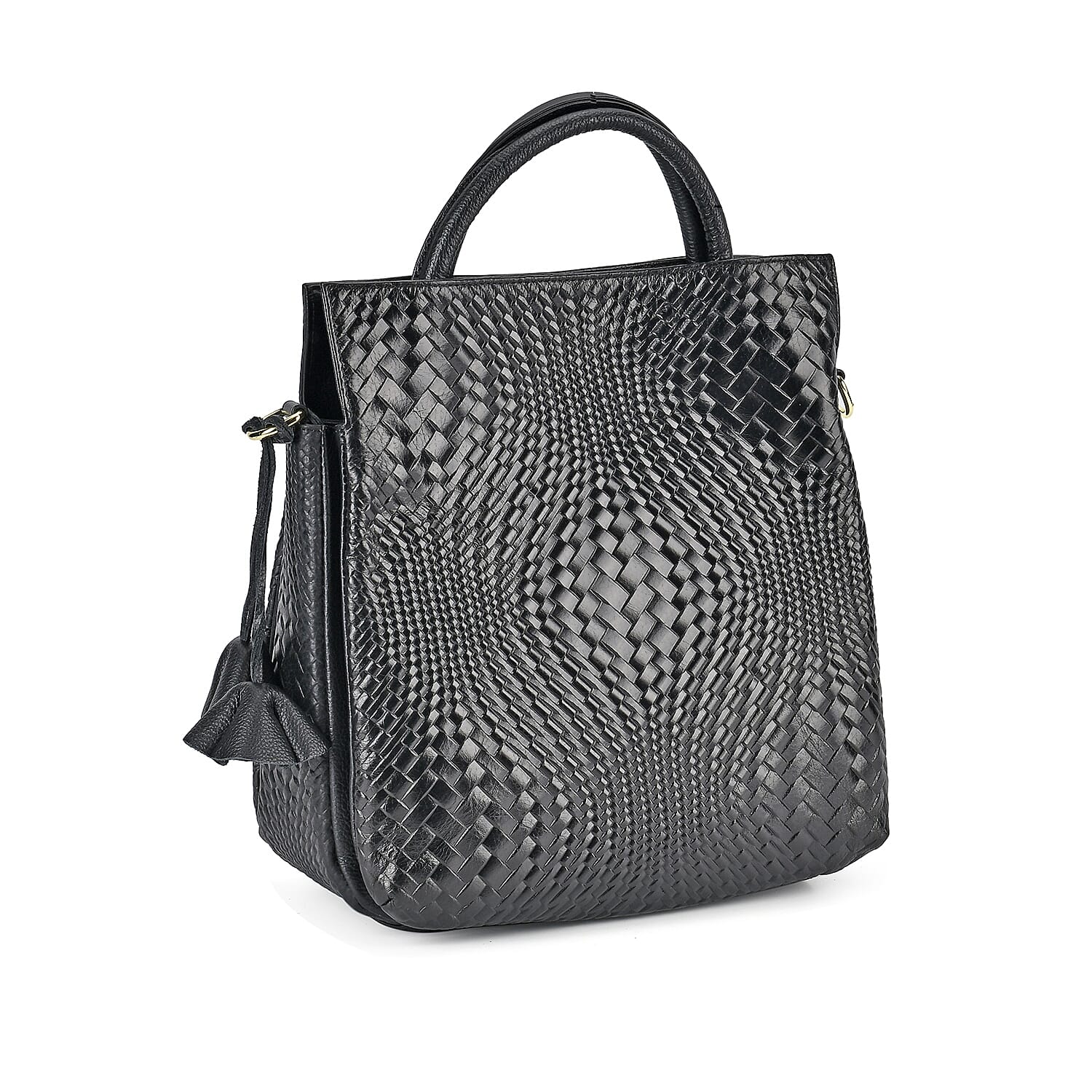 One Time Closeout Deal - 100% Genuine Leather Weave Patterned Crossbody Bag - Black One Time Closeout Deal - 100% Genuine Leather Weave Patterned Crossbody Bag - Black