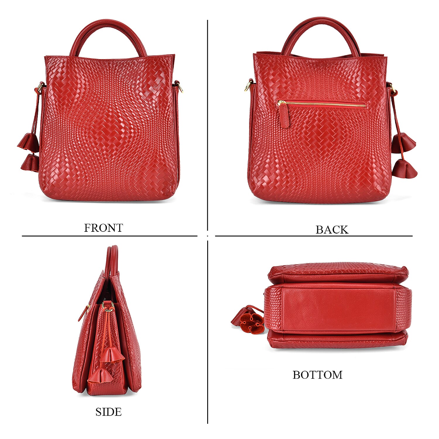 Closeout Deal - 100% Genuine Leather Weave Pattern Crossbody Bag - Burgundy