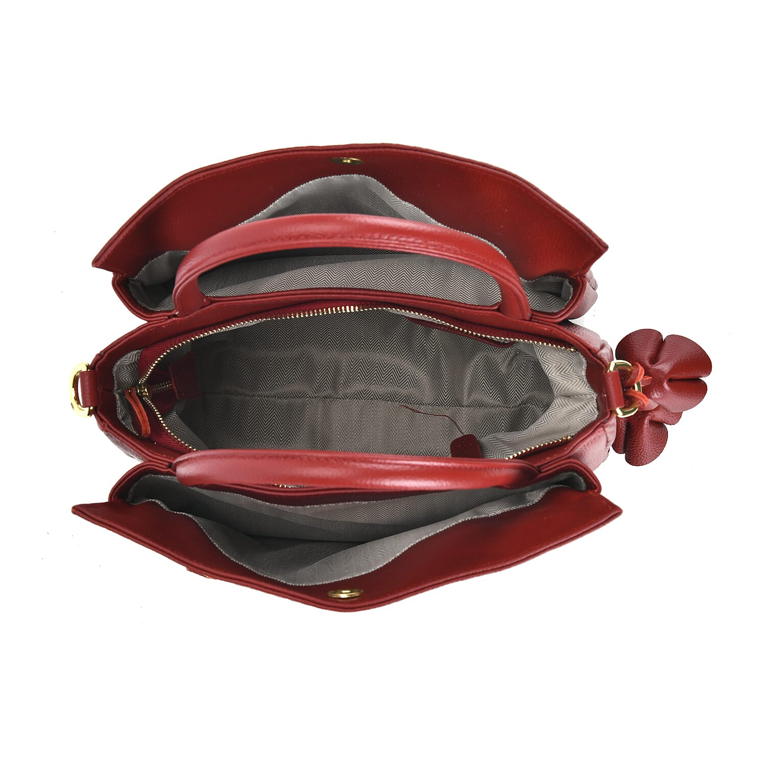 Closeout Deal - 100% Genuine Leather Weave Pattern Crossbody Bag - Burgundy