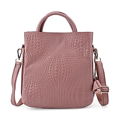 One Time Closeout Deal - 100% Genuine Leather Weave Patterned Crossbody Bag - Black