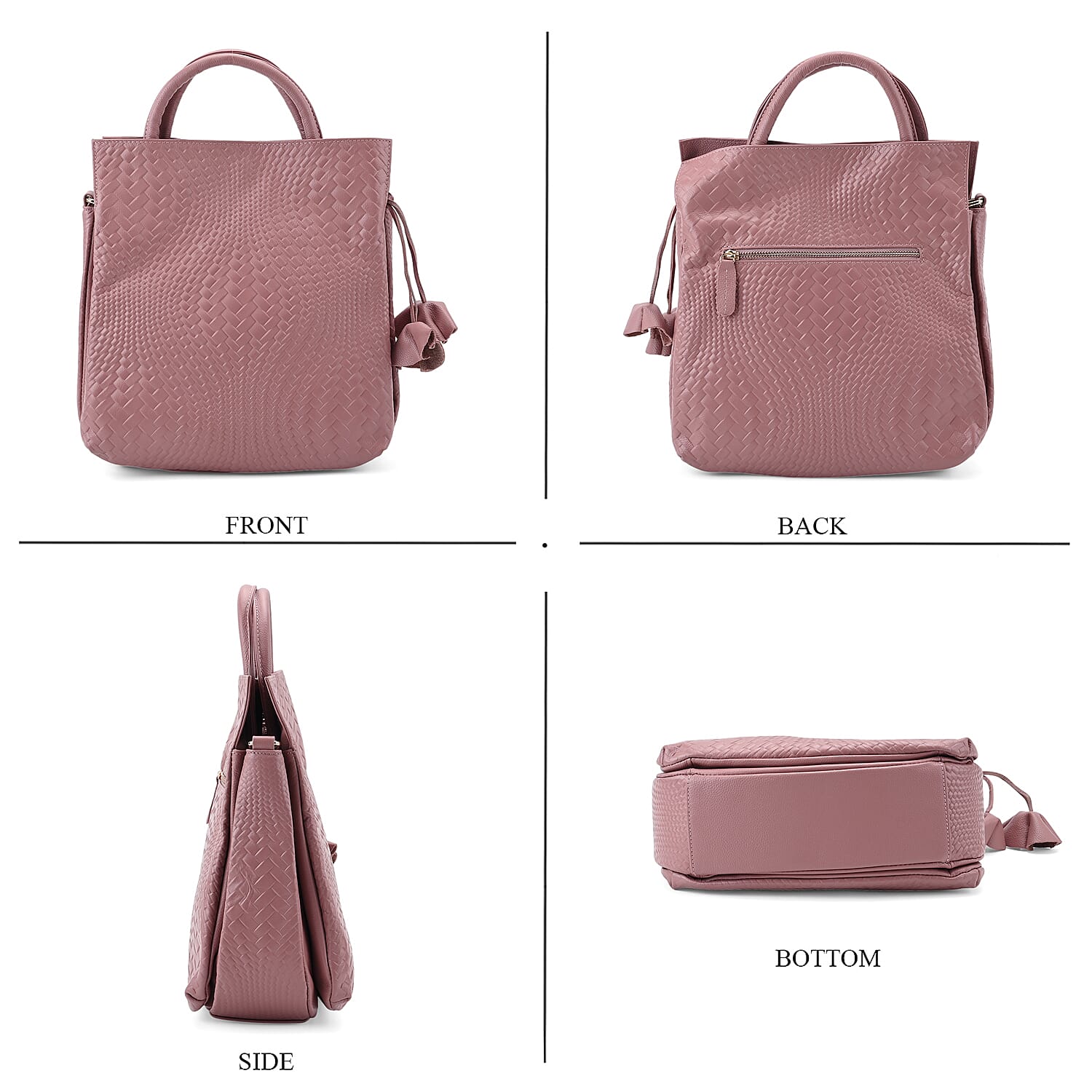 Closeout Deal - 100% Genuine Leather Weave Pattern Crossbody Bag - Pink