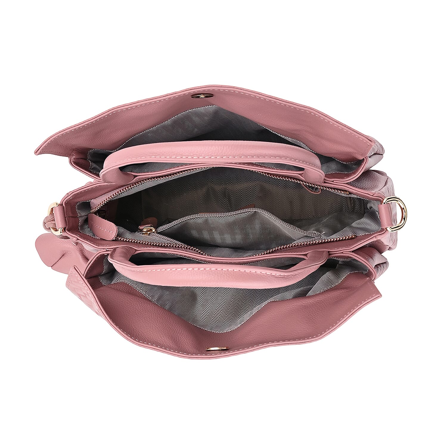 Closeout Deal - 100% Genuine Leather Weave Pattern Crossbody Bag - Pink