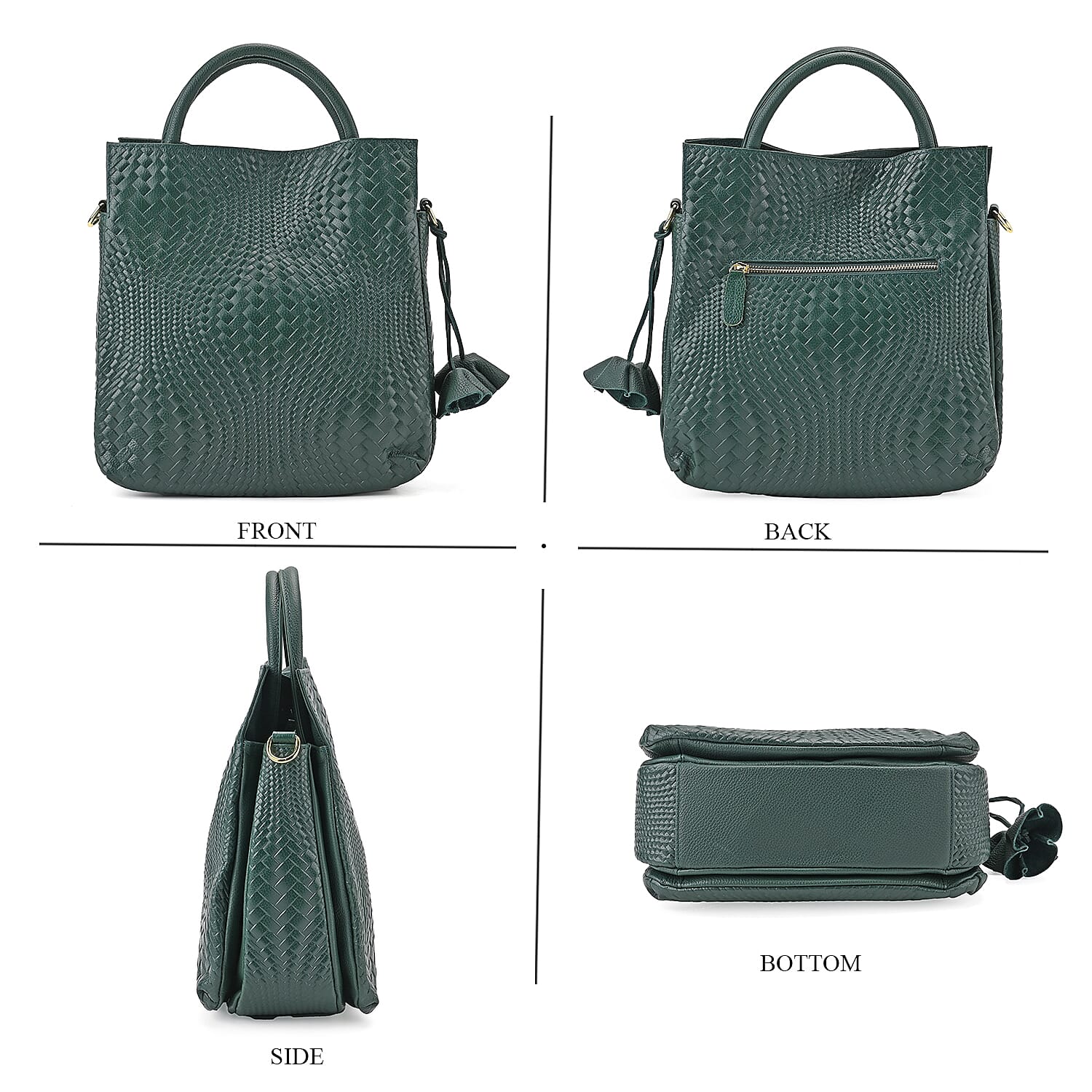 Closeout Deal - 100% Genuine Leather Weave Pattern Crossbody Bag - Green