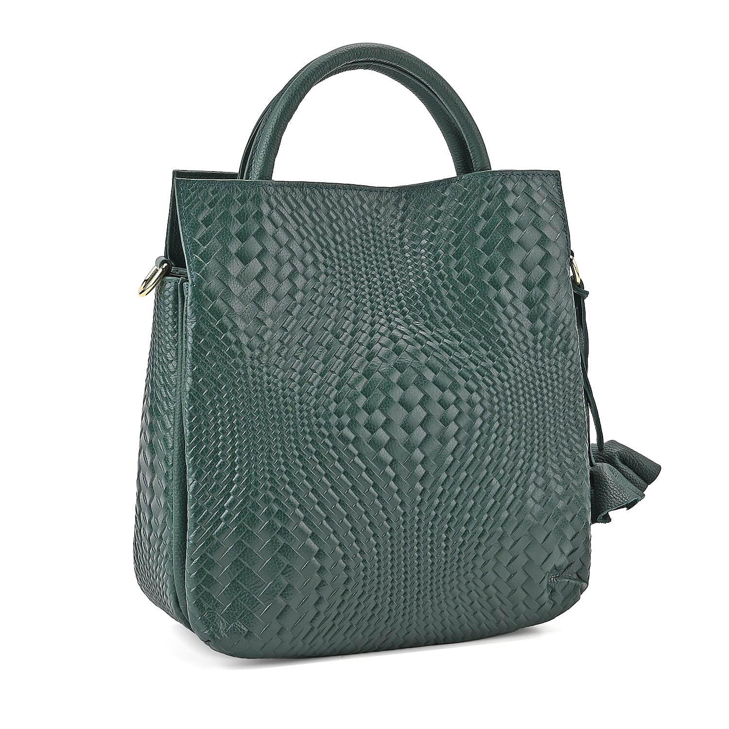 Closeout Deal - 100% Genuine Leather Weave Pattern Crossbody Bag - Green