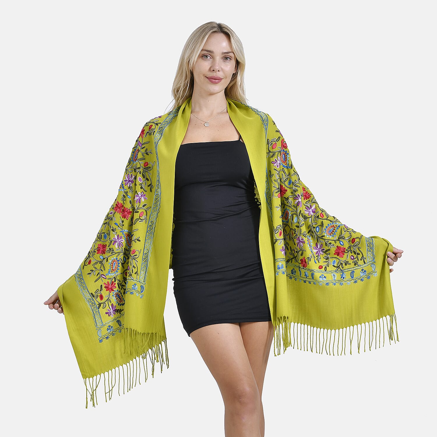 Close Out Embroidery Flower Pattern Super Soft Shawl (Size 180x70 cm) - Green