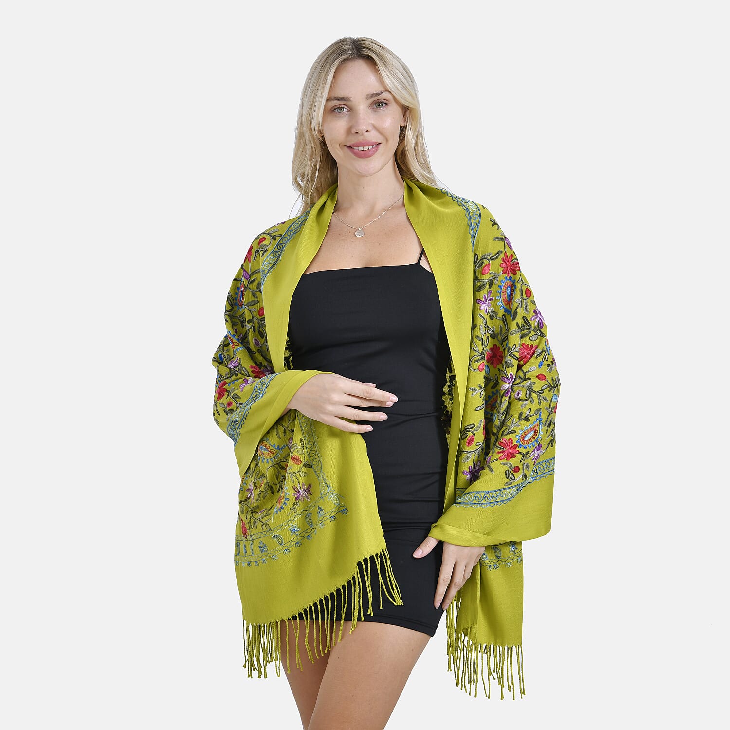 Close Out Embroidery Flower Pattern Super Soft Shawl (Size 180x70 cm) - Green