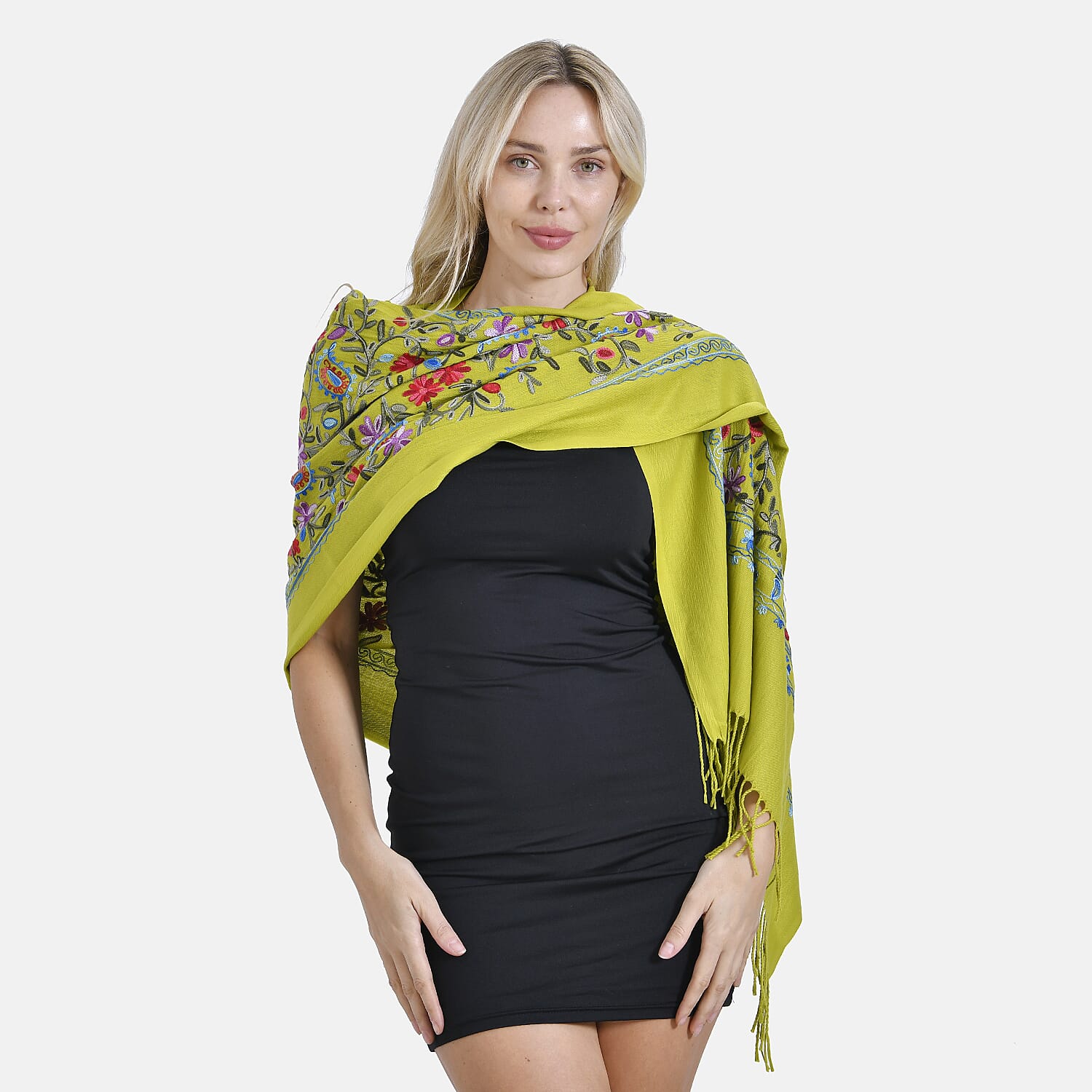 Close Out Embroidery Flower Pattern Super Soft Shawl (Size 180x70 cm) - Green