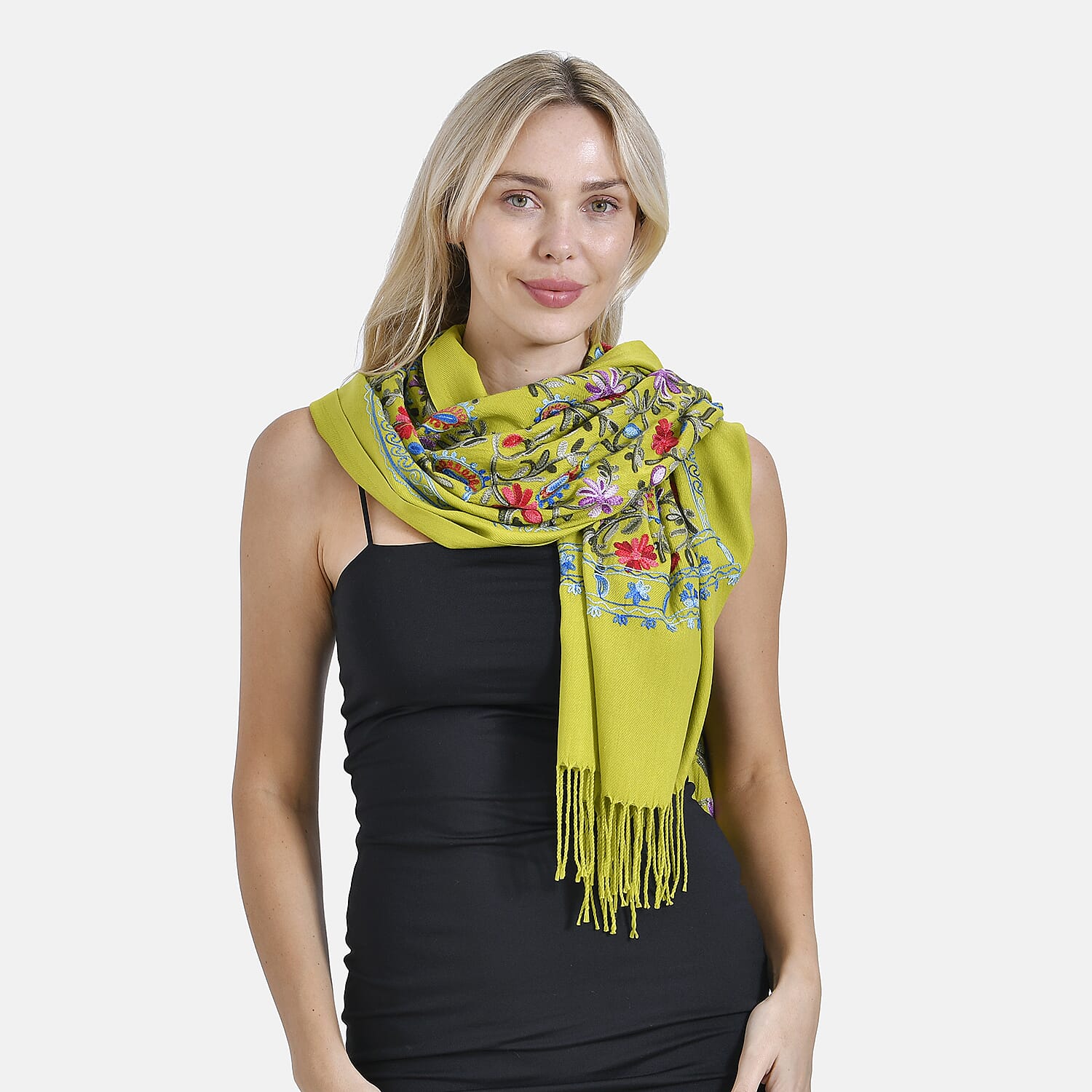 Close Out Embroidery Flower Pattern Super Soft Shawl (Size 180x70 cm) - Green