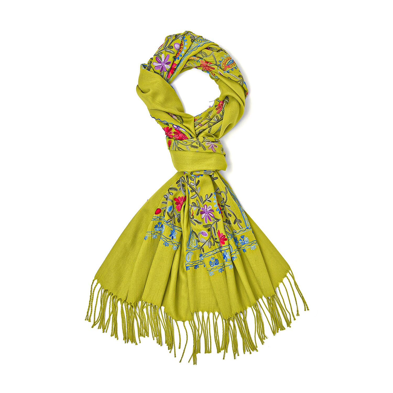 Close Out Embroidery Flower Pattern Super Soft Shawl (Size 180x70 cm) - Green