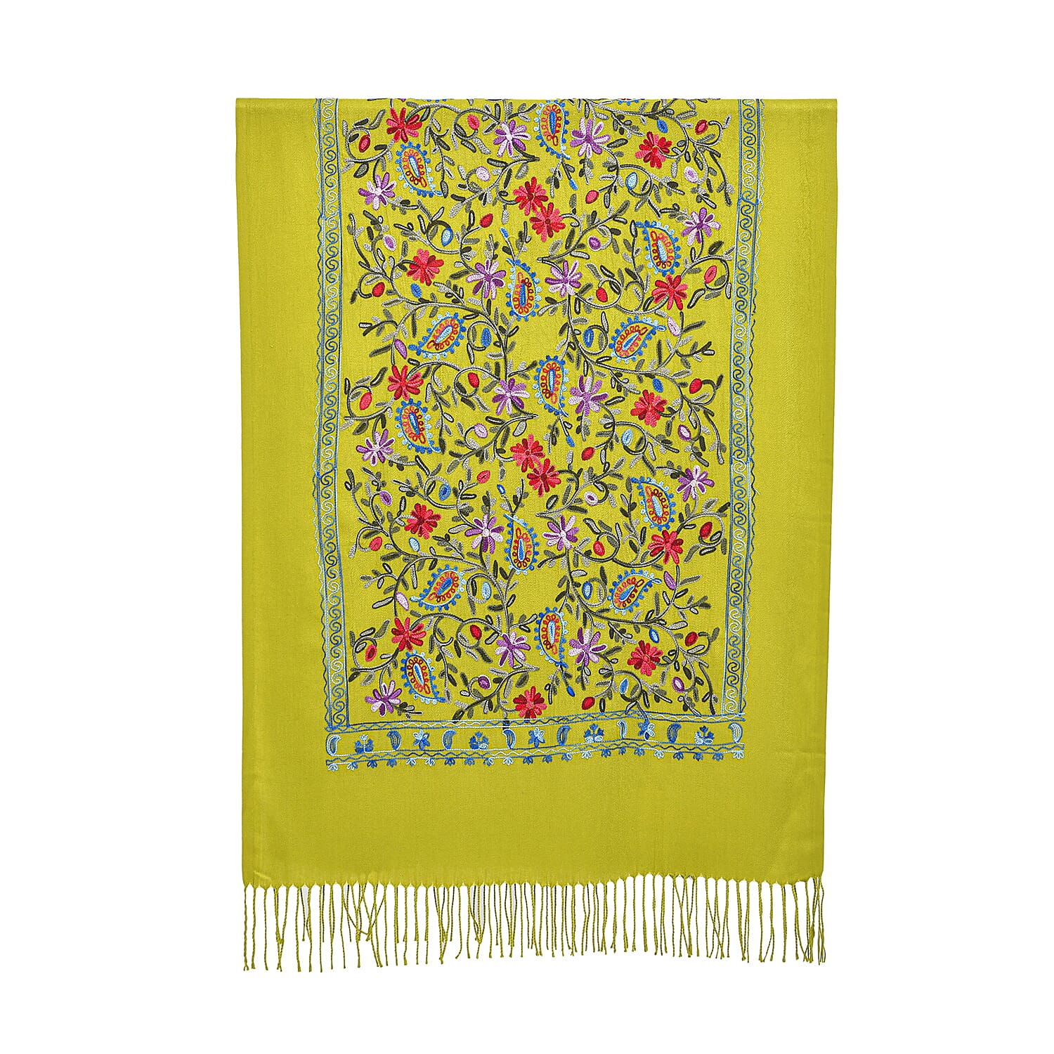 Close Out Embroidery Flower Pattern Super Soft Shawl (Size 180x70 cm) - Green