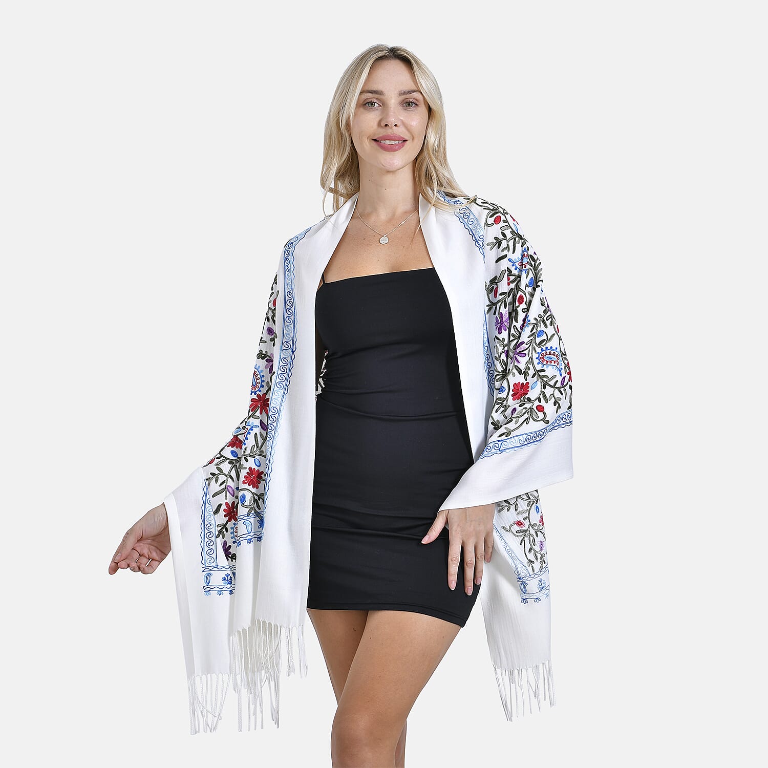 Close Out Embroidery Flower Pattern Super Soft Shawl (Size 180x70 cm) - White