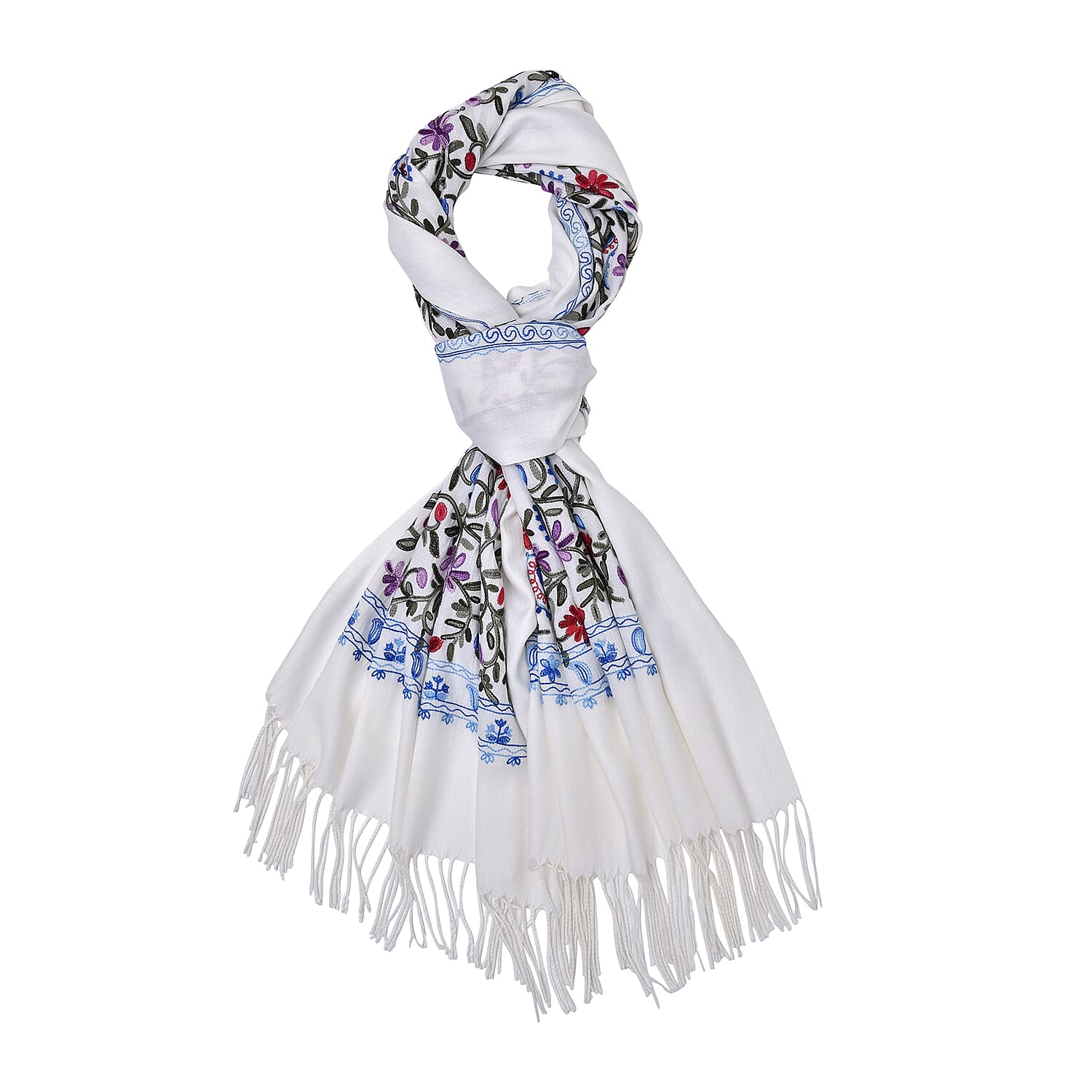 Close Out Embroidery Flower Pattern Super Soft Shawl (Size 180x70 cm) - White