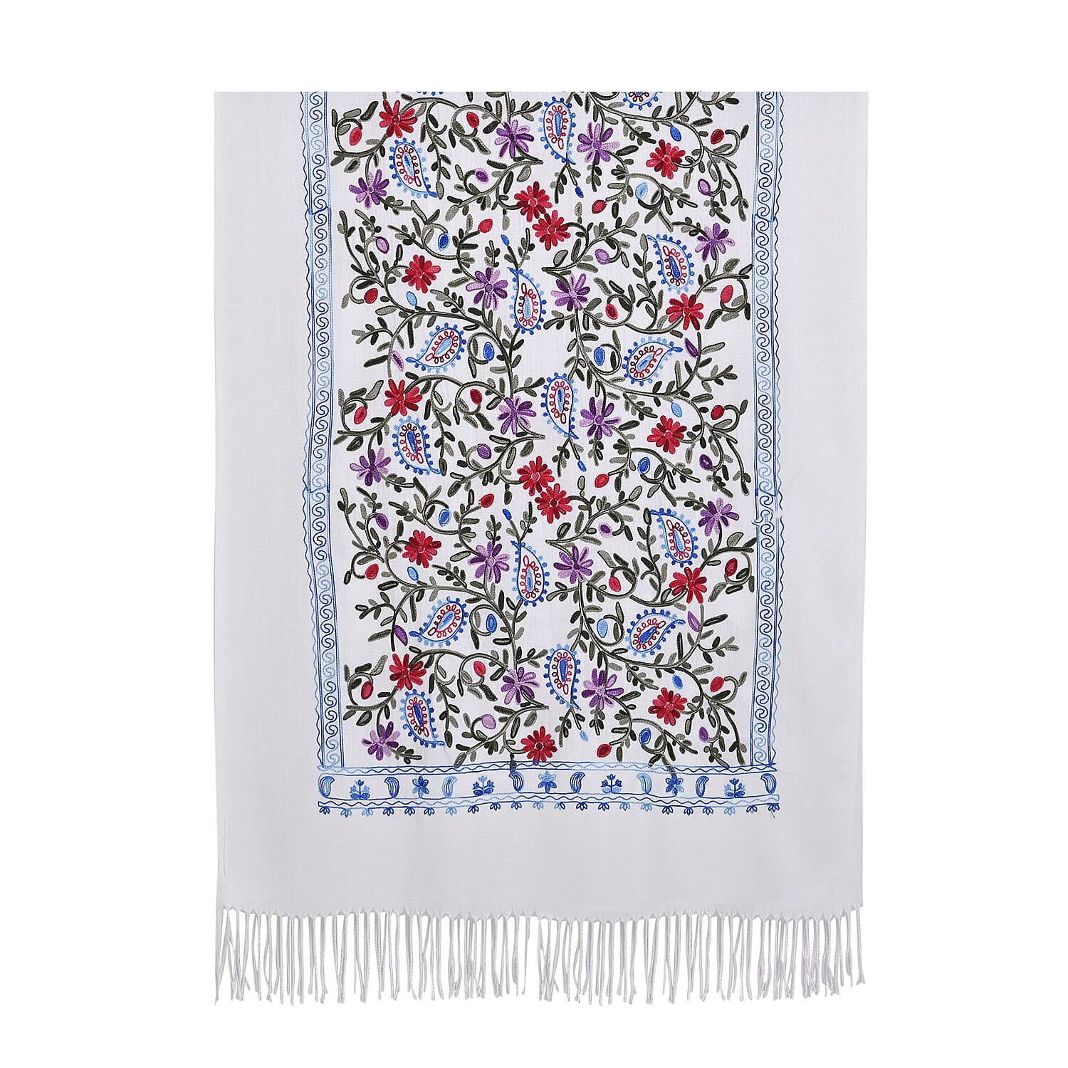 Close Out Embroidery Flower Pattern Super Soft Shawl (Size 180x70 cm) - White