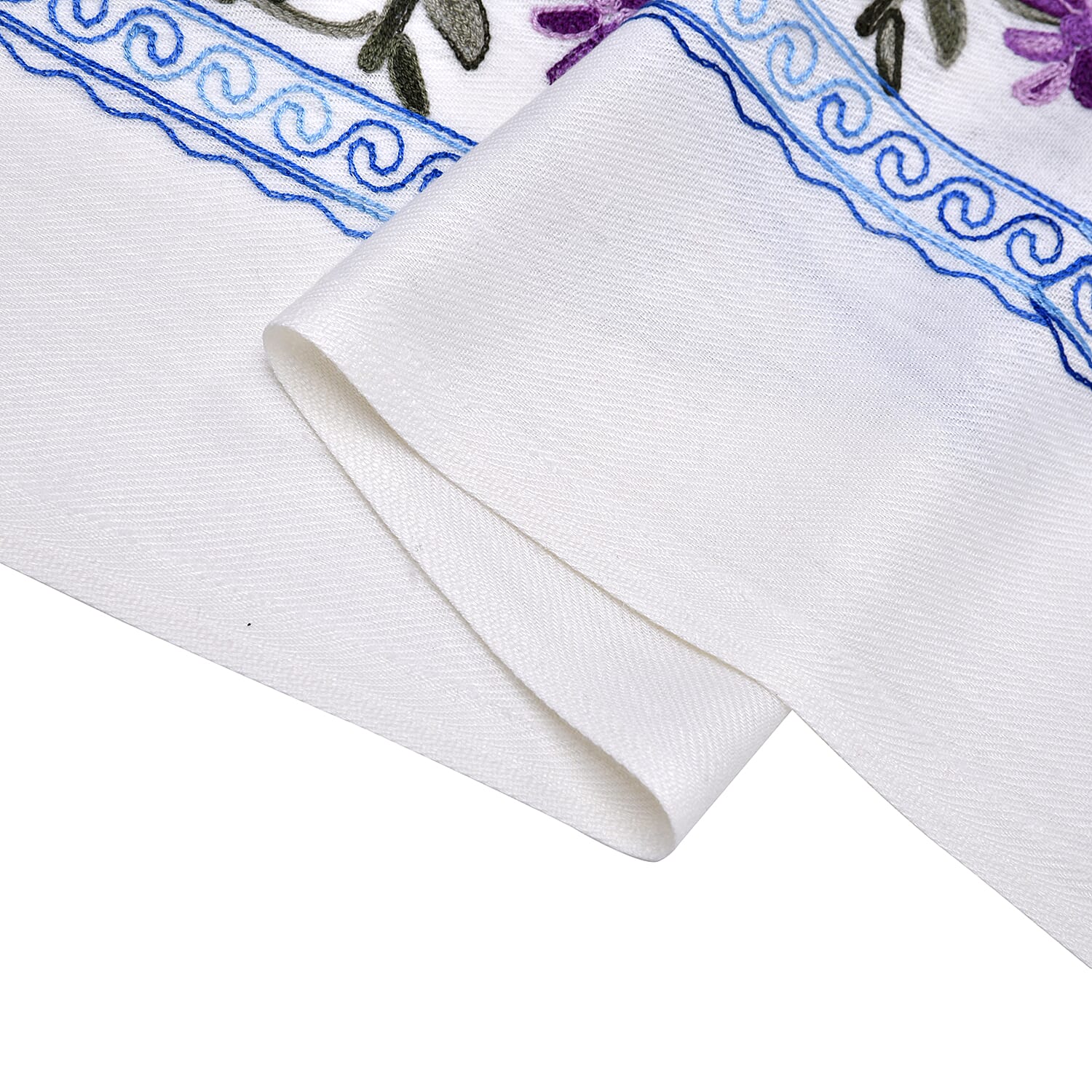 Close Out Embroidery Flower Pattern Super Soft Shawl (Size 180x70 cm) - White