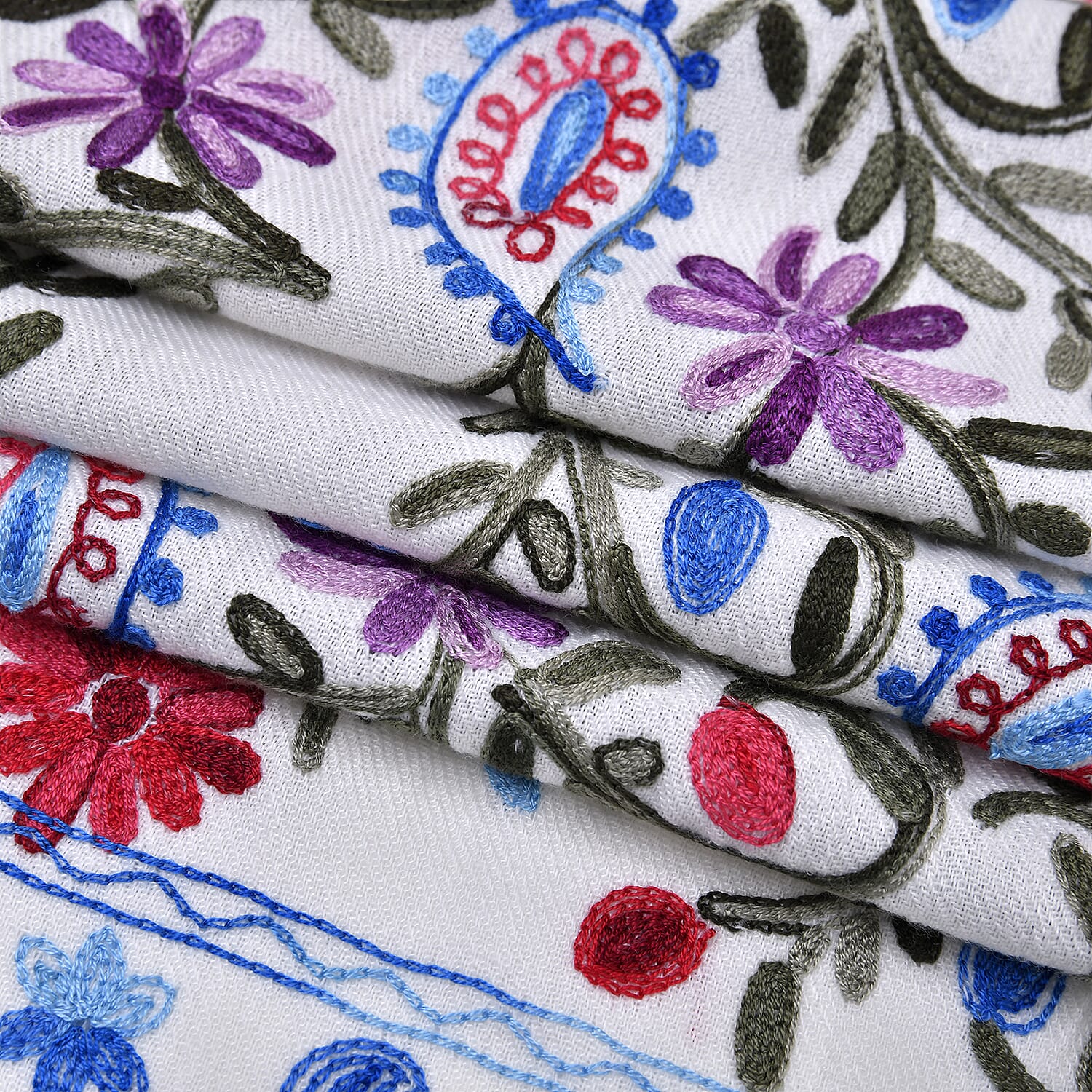 Close Out Embroidery Flower Pattern Super Soft Shawl (Size 180x70 cm) - White