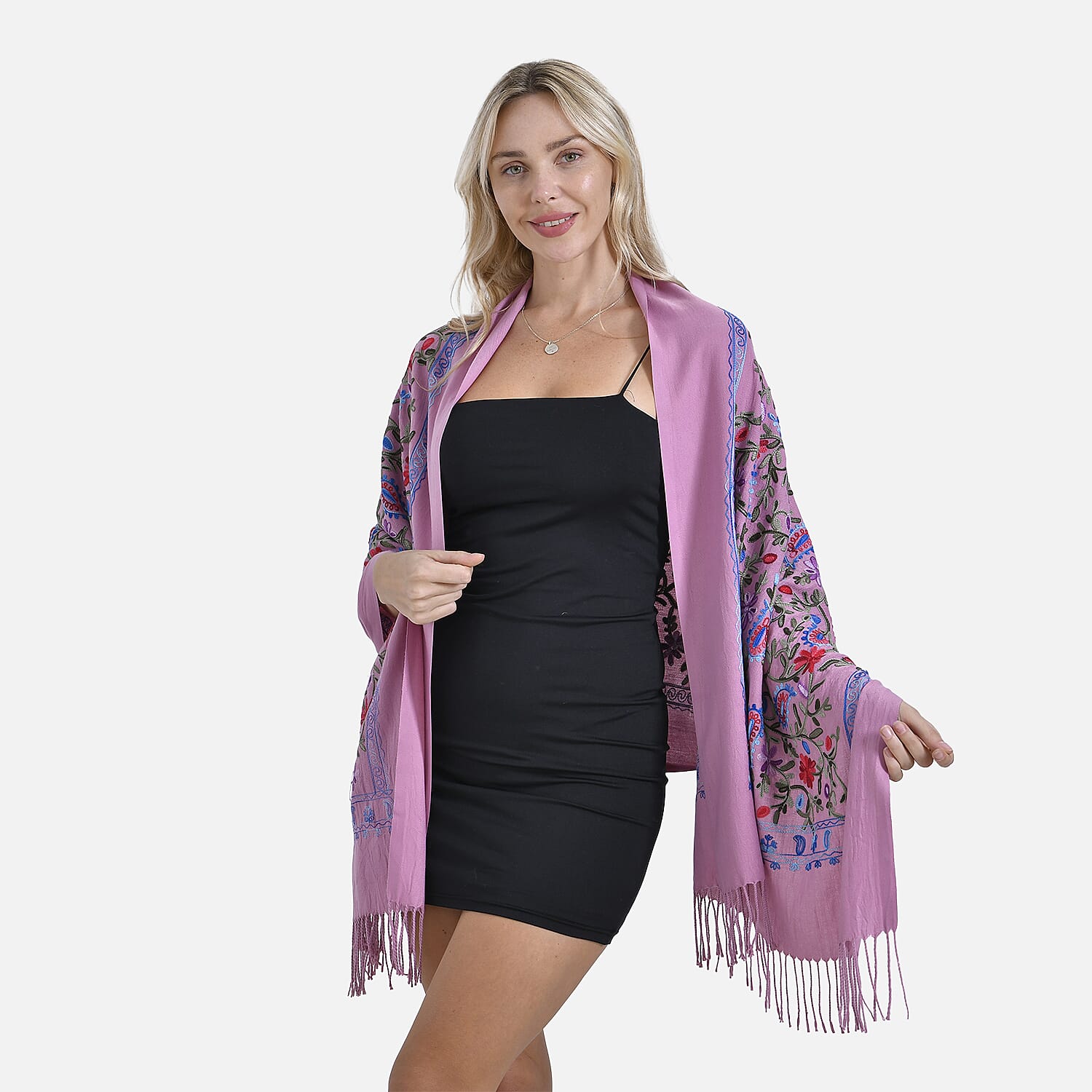 Close Out Embroidery Flower Pattern Super Soft Shawl (Size 180x70 cm) - Pink