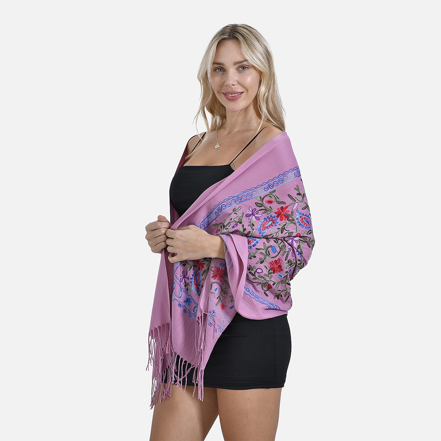 Close Out Embroidery Flower Pattern Super Soft Shawl (Size 180x70 cm) - Pink