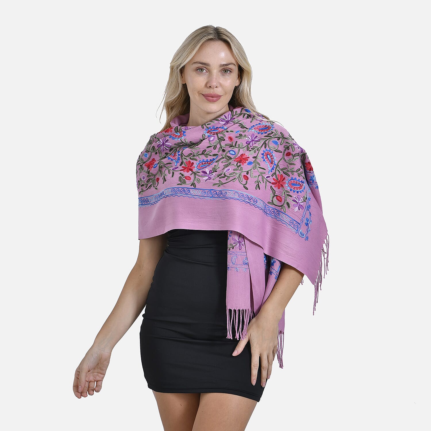 Close Out Embroidery Flower Pattern Super Soft Shawl (Size 180x70 cm) - Pink