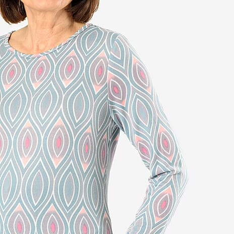 Sugar Crisp Geometric Pattern Long Sleeve  Blouse (Size L) - Grey