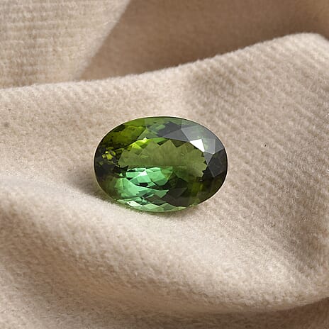 AAA GSI Certified Yellowish Green Tourmaline Oval Shape Gemstone 12.69 Ct.